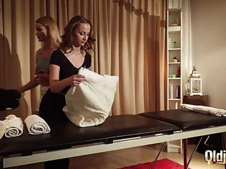 old man threesome kiss